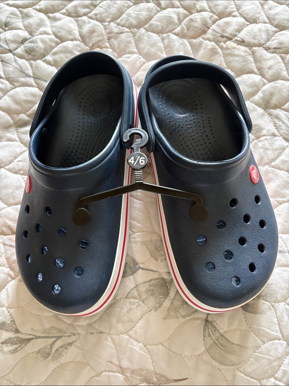 CROCS Kids Navy Clogs with White and Red Trim - Never worn
